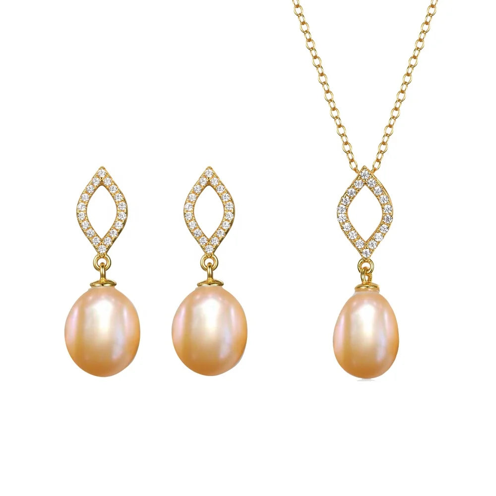 925 Sterling Silver Freshwater Pearls Earrings Necklace Dainty Silver Pearl Jewelry Set for Women