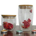 Double Wall Glass Cup for Coffee Tea Mug with Bamboo Lid Hot Cold Water clear Glass Handmade