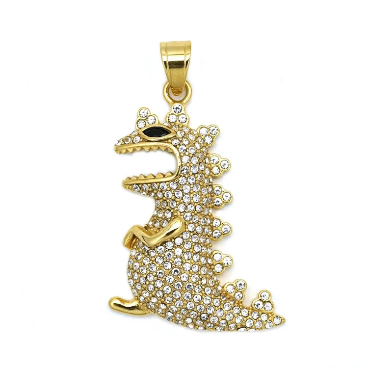 Hip hop full diamond animal necklace gold plated dinosaur charms necklace