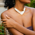 African Tribal Style Asymmetrical V-shaped Open Collar European and American Exaggerated Striped Metal Choker Necklace