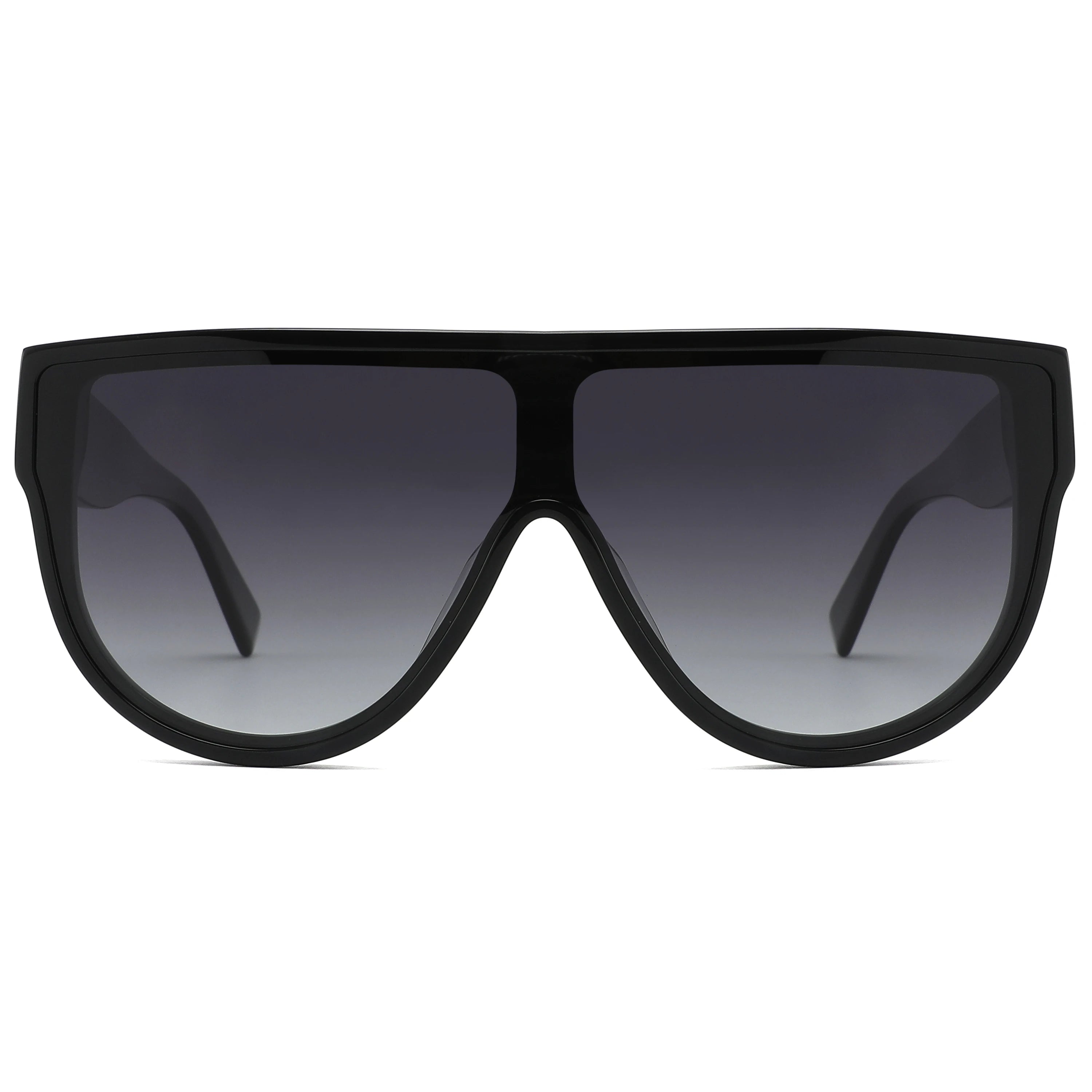 Black New Flat Top Frame Acetate Sun Glasses Big Frame Women One Piece Uv400 Polarized Lens Acetate Oversized Sunglasses