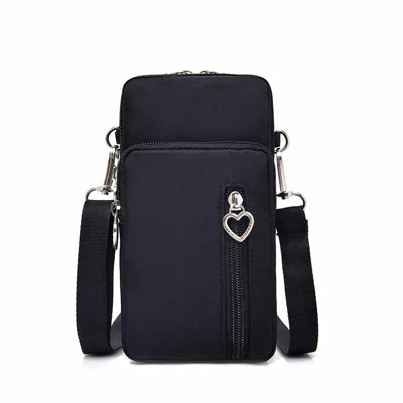 2023 New Women's Cross-Body Mobile Phone Bag Fashionable Nylon with Zipper Closure and Rivet Decoration Hanging Neck Pocket