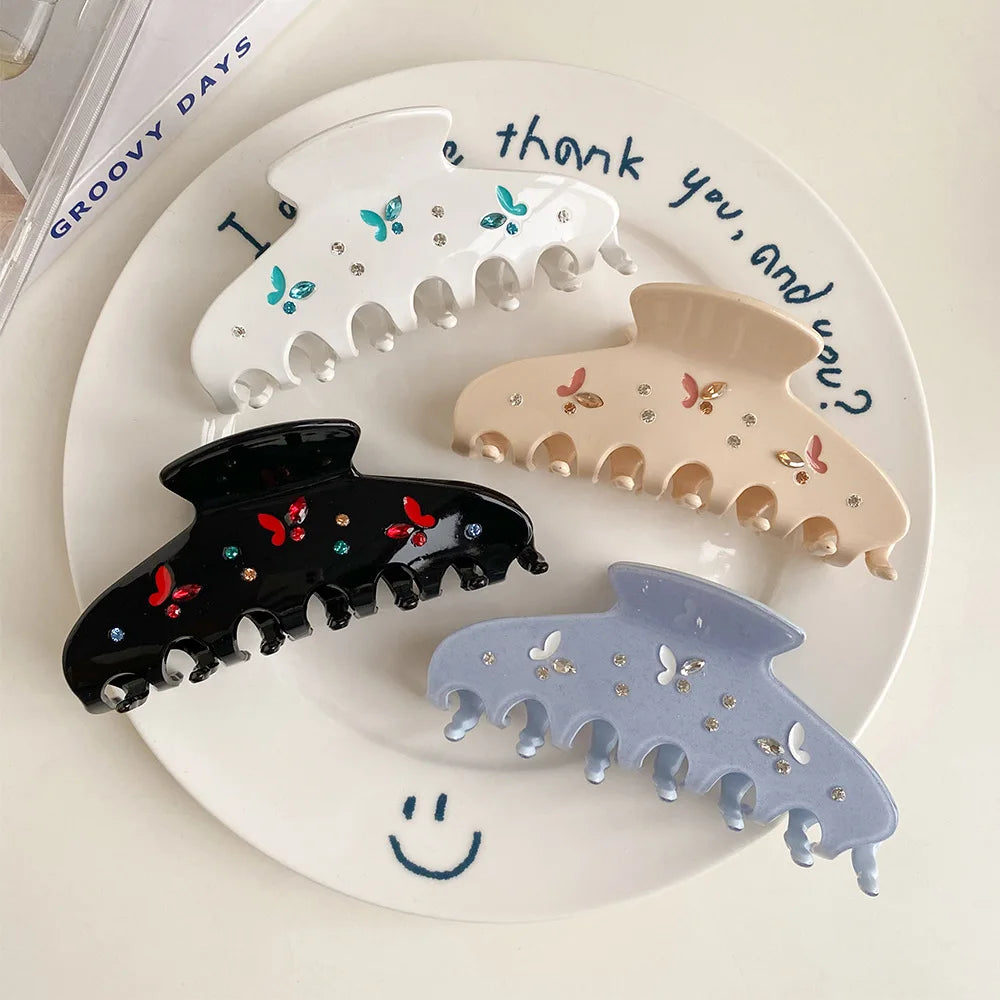 YHJ Cute Rhinestone butterfly Design with Claws Exquisite and Elegant Hair Claw Clip Acetate Hair Claw