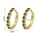 Brass Alloy Gold Plated Green Best Fancy Zircon Hoop Huggie Tiny Small 16mm Earring Women Earrings Jewelry