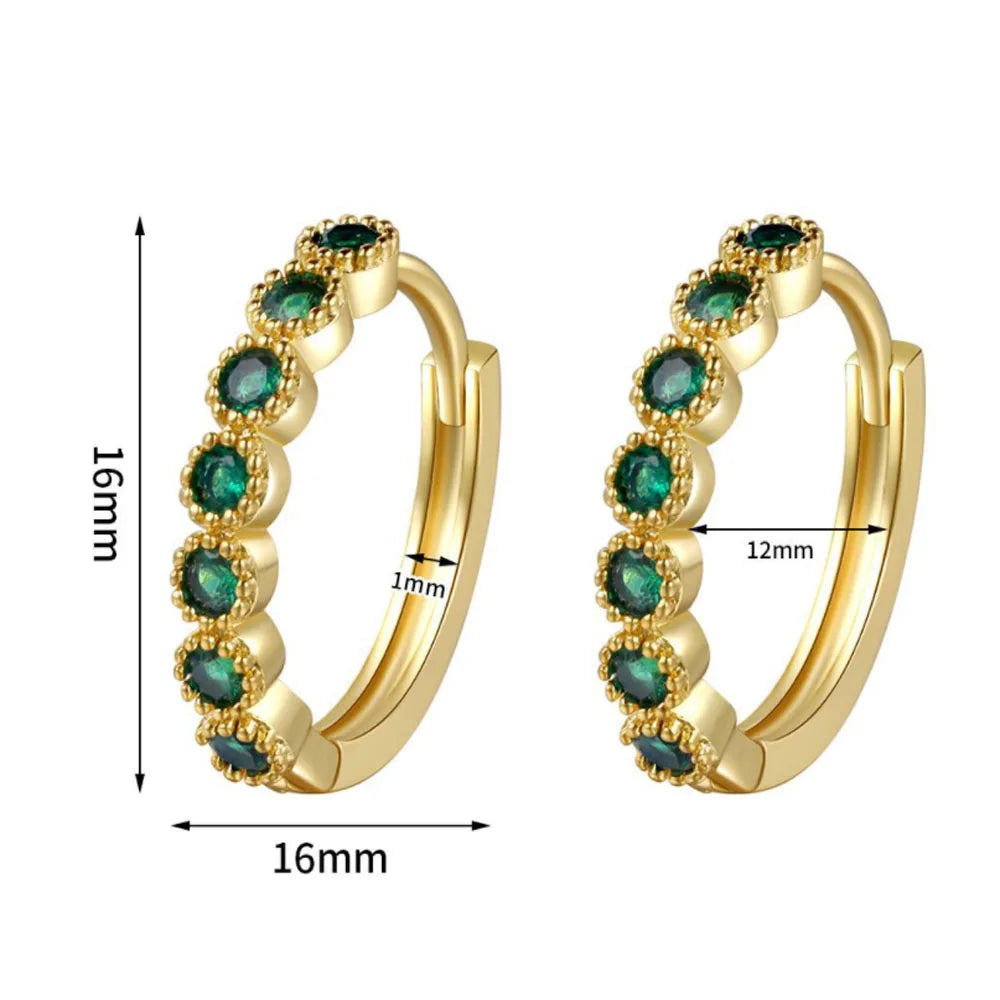 Brass Alloy Gold Plated Green Best Fancy Zircon Hoop Huggie Tiny Small 16mm Earring Women Earrings Jewelry