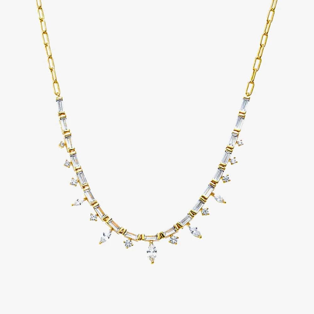 Baguette Marquise CZ Spike Half Tennis 925 Sterling Silver Jewelry Necklace
