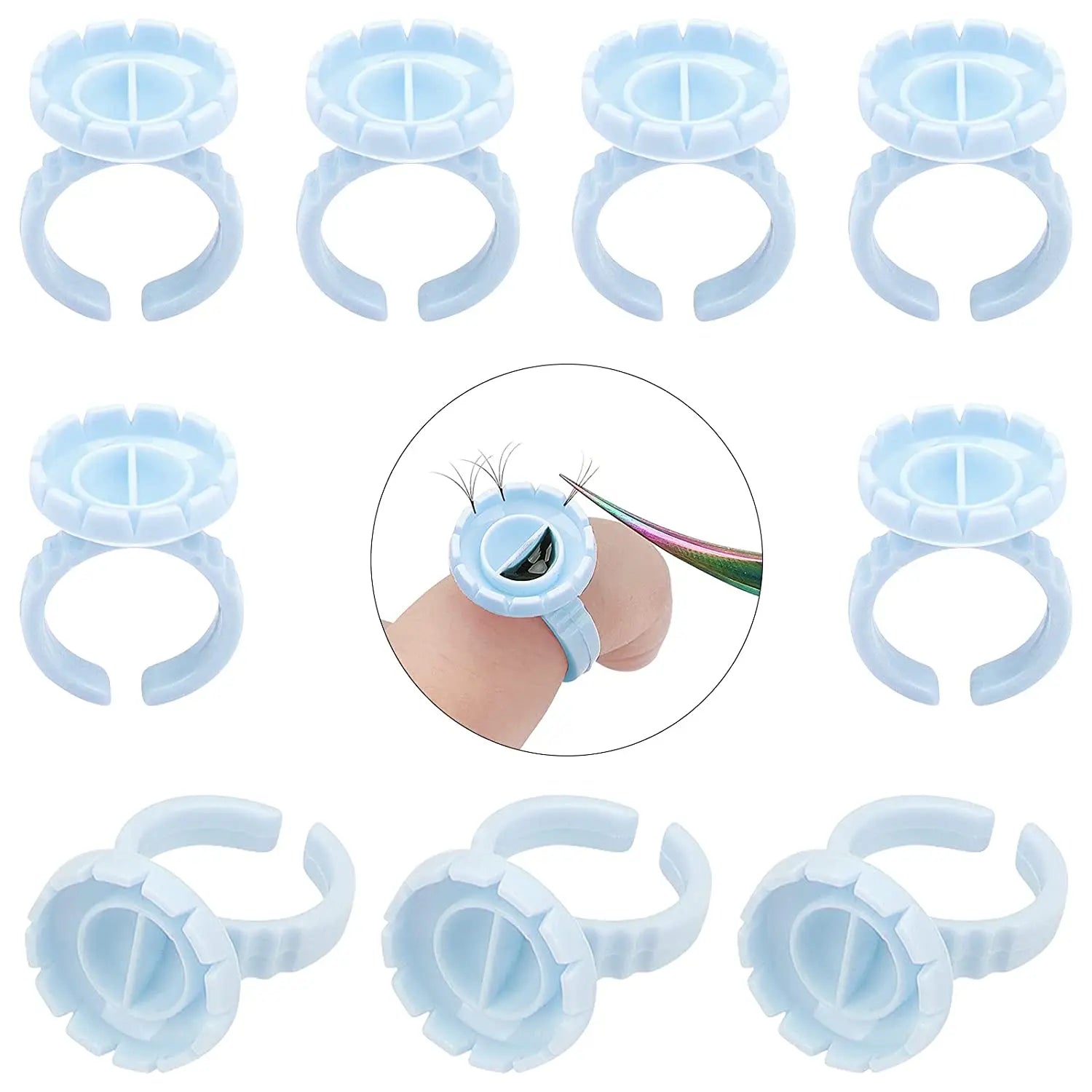 Pink Blue Disposable Eyelash Blooming Cup Easy Fan Lash Extensions Tools Eyelash Flower Cup Easy Fans Glue Rings 100pcs/bag