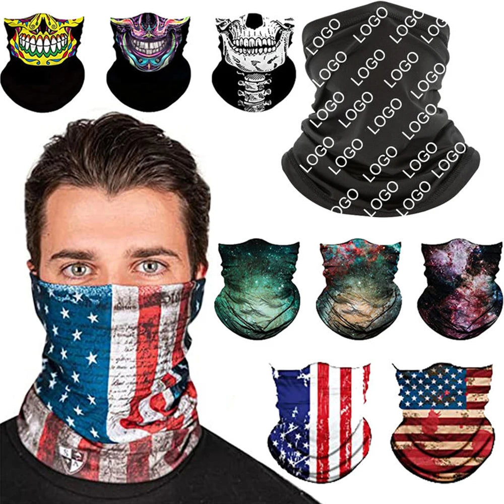 Custom Logo Face Scarf Mask Headwear Seamless Bandana Head Wrap Full Printing Neck Gaiter Mask Windproof Scarf UV Party Favors