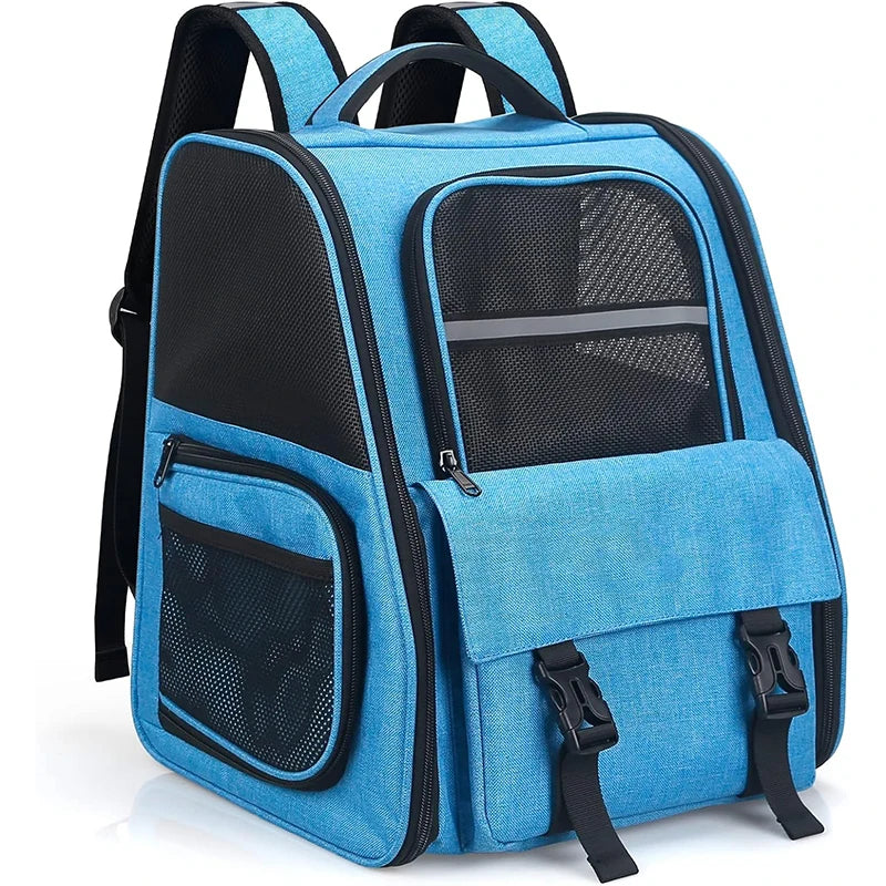 Pet Backpack Carrier TSA Airline Approved Foldable Waterproof Two Way Entry Cat Leather Wood Eco-Friendly 4 Storage Bags