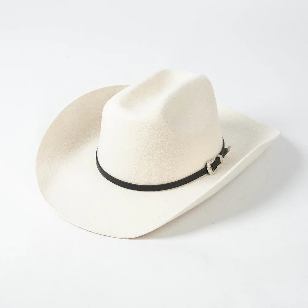 Autumn Winter New Fashion Casual Belt Buckle Wide Brim Wool Felt Cowboy Hats Outdoor Warm Top Hat
