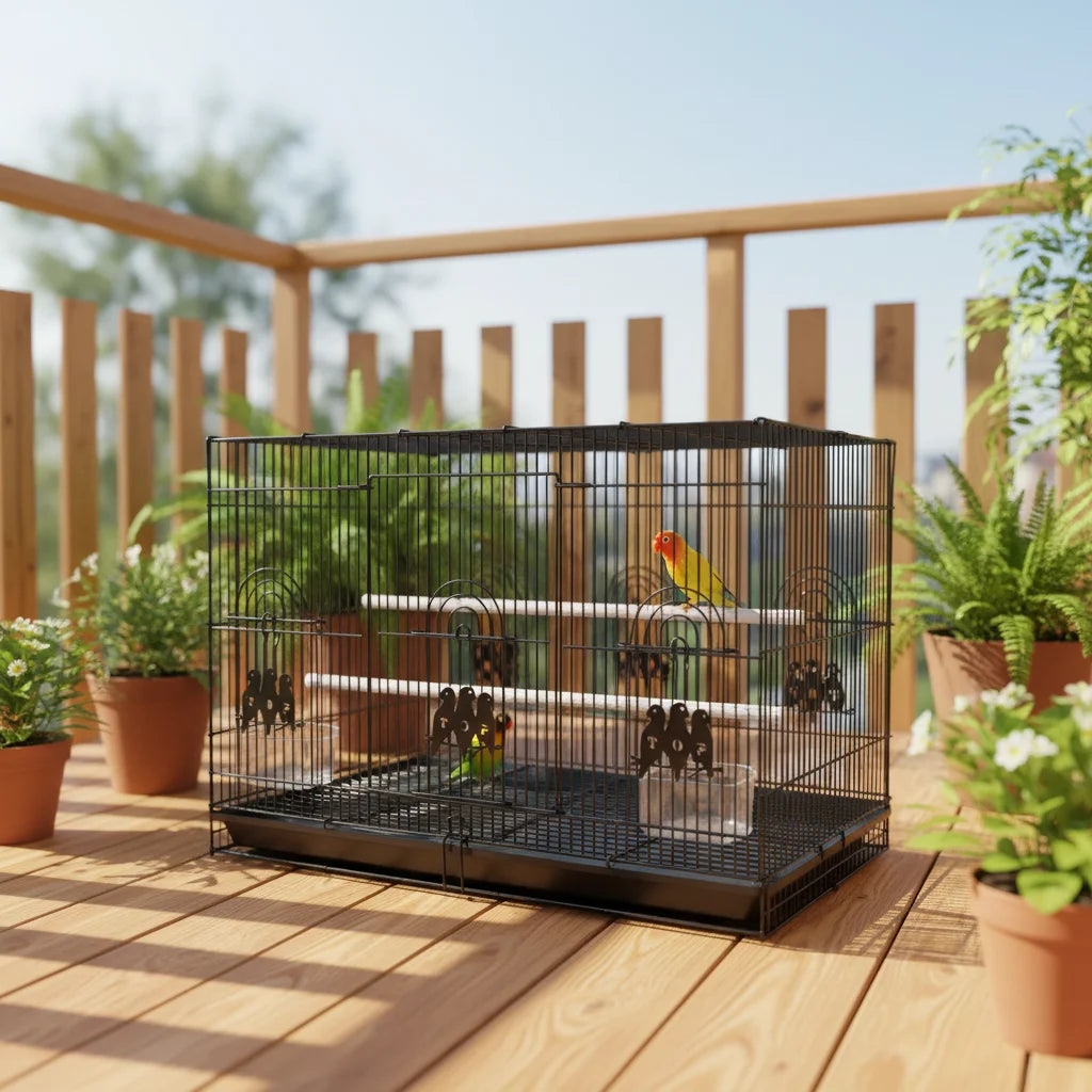 Geshifeng Good Quality Iron Wire Big Size Collapsible Lovebird Breeding Jaula De Pajaro Grande White Black Bird Cage