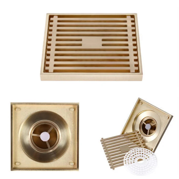 Modern Bathroom Brass Gold Plating Shower Square Floor Drain Cover with Easy Installation and Anti-Corrosion