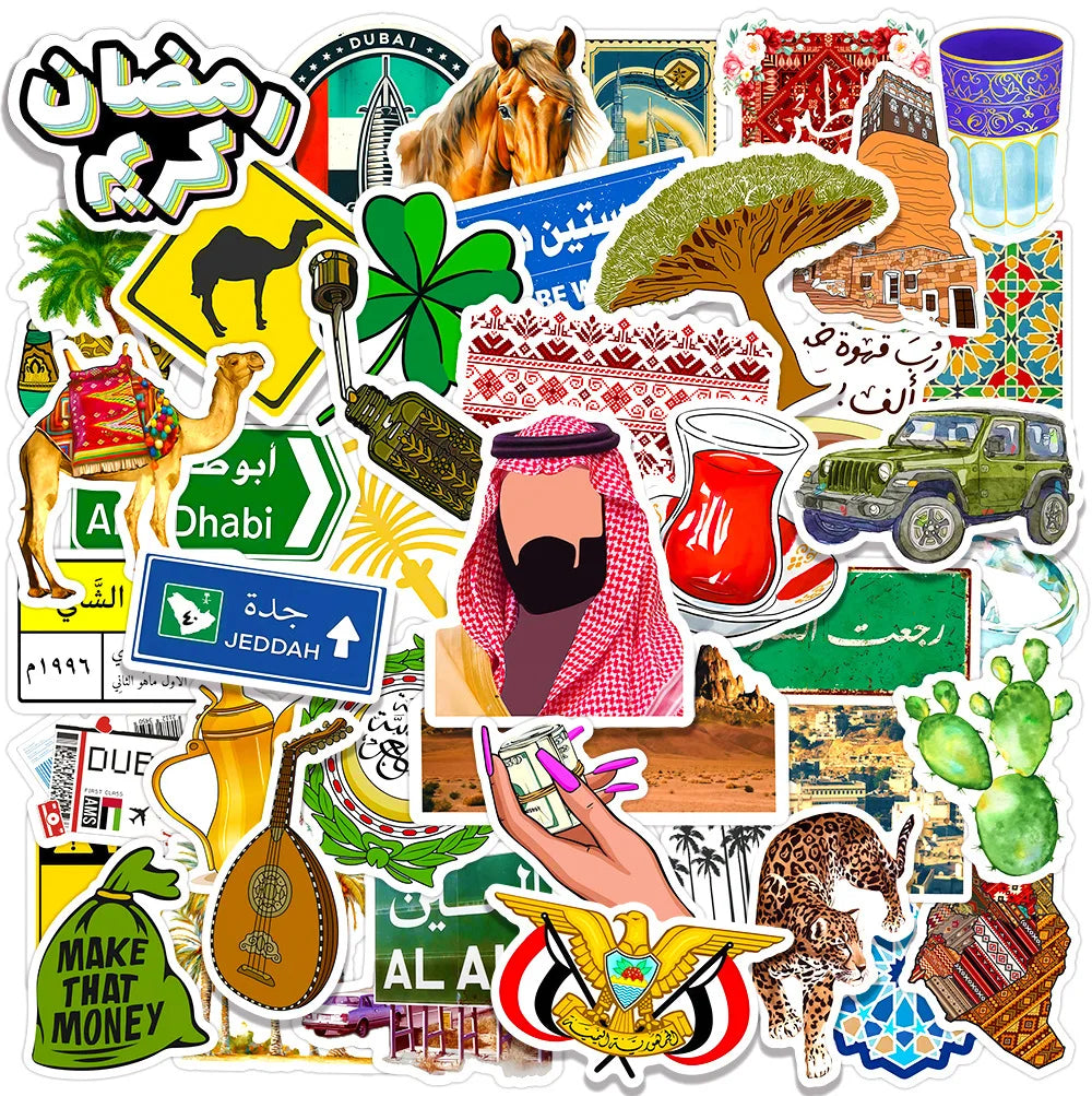 50Pcs the Middle East Country Cool Logo Graffiti Stickers for Luggage Bottle Decor Saudi Arabia Arab States Travel Sticker