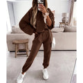 F230613 Clothing Manufacturer Low Moq Women Sport Wear and Leisure Suits 2 Pieces Set Hooded Sweater Plain Swear Suits Ladies