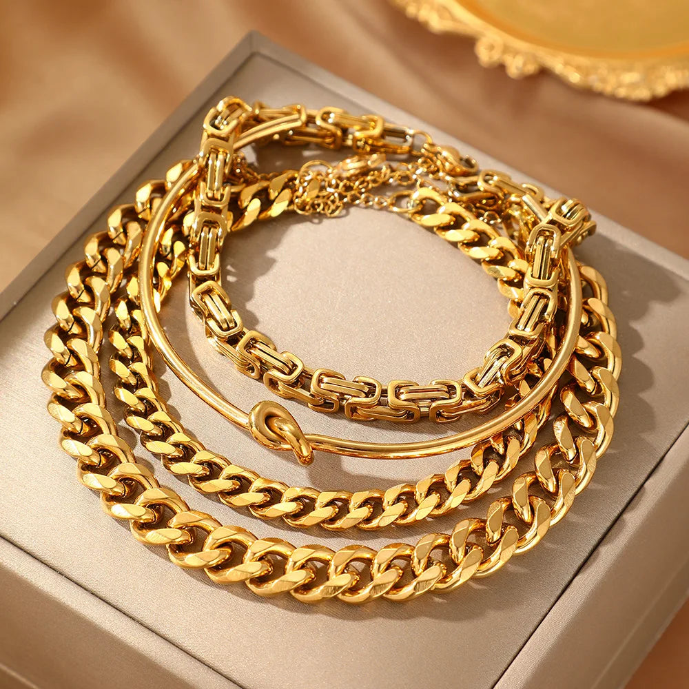 SL030 Punk Stainless Steel Bracelet Set for Ladies Multi-Layer Miami High-end Chain Bracelets Pendant Chain Hip Hop