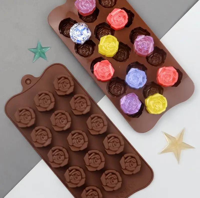 15 Cavity DIY Silicone Rose Flower Chocolate Mould Custom Candy Mold Flower Ice Cube Tray Baking Tools Cake Molds