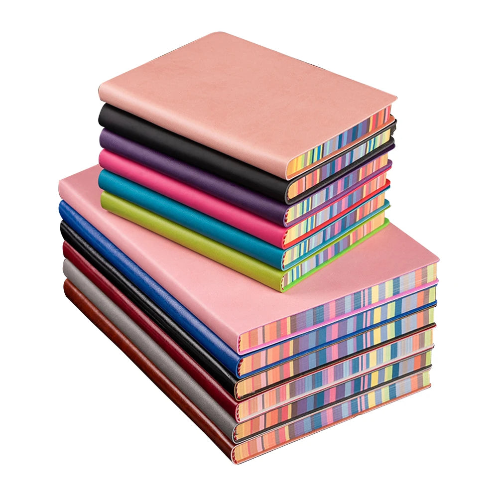 A5/A6 Soft Cover rainbow Edge Notebook Custom logo Pu Leather Diary Planner Creative Notebook