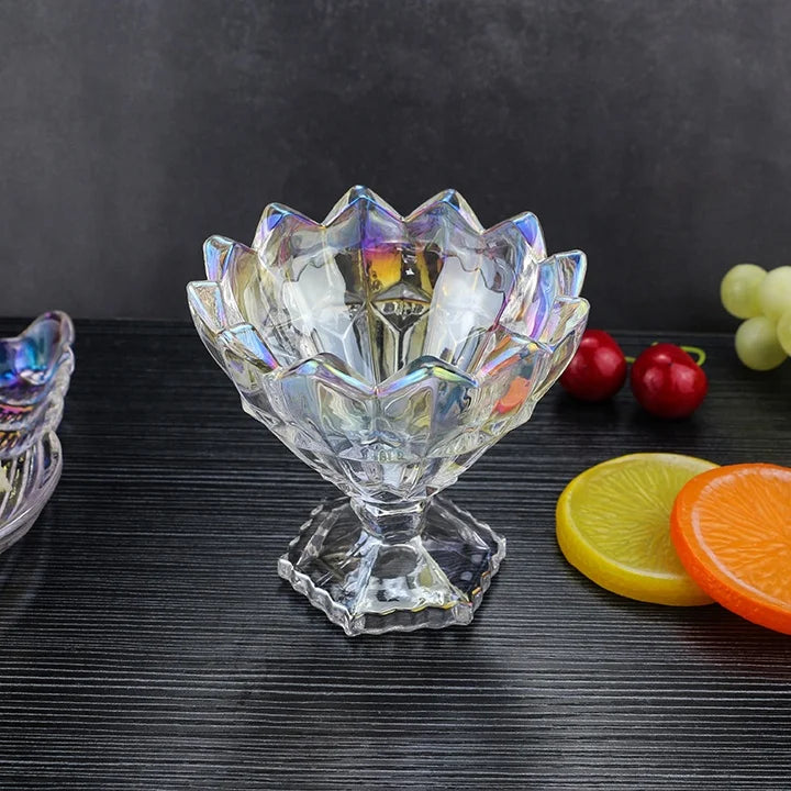 Wholesale Wedding Parties Rainbow Amber Smoke Camping Customized Lotus Salad Mixing Bowl Ice Cream Glass Dessert Bowls