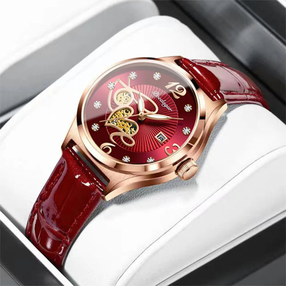 Poedagar Waterproof Luminous Ladies Watch Diamond Luxury Casual Quartz Watches Leather Watches Women Wrist Calendar Clock