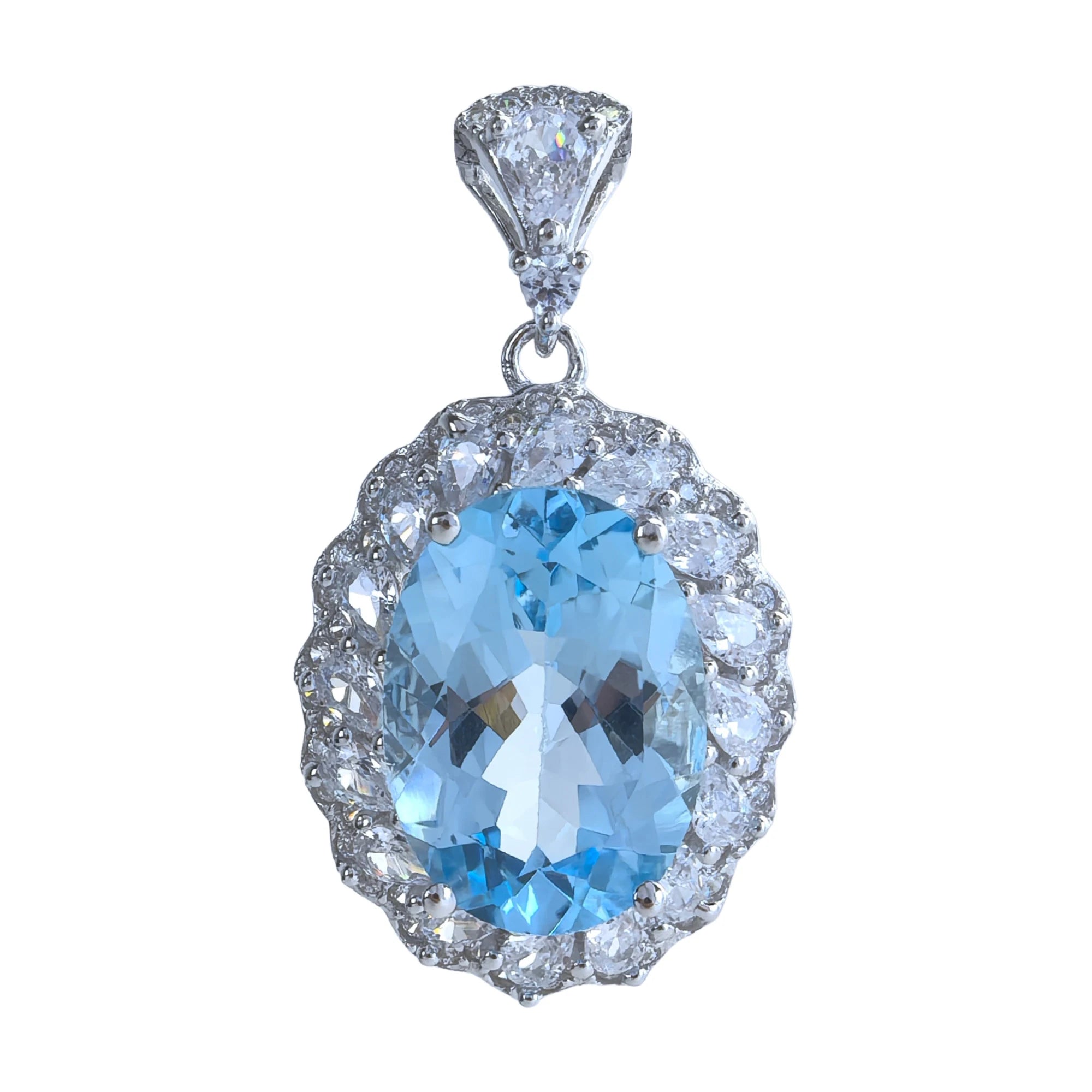 Factory Wholesale Rhodium Plated 925 Sterling Silver Oval Cut Natural Sky Blue Topaz Pendant for Women Gift Party Wear