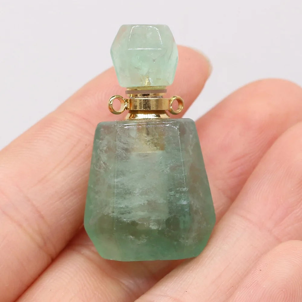 Hongzhuo Bulk Wholesale Various Natural Crystal Fluorite Perfume Essential Oil Bottle Pendants