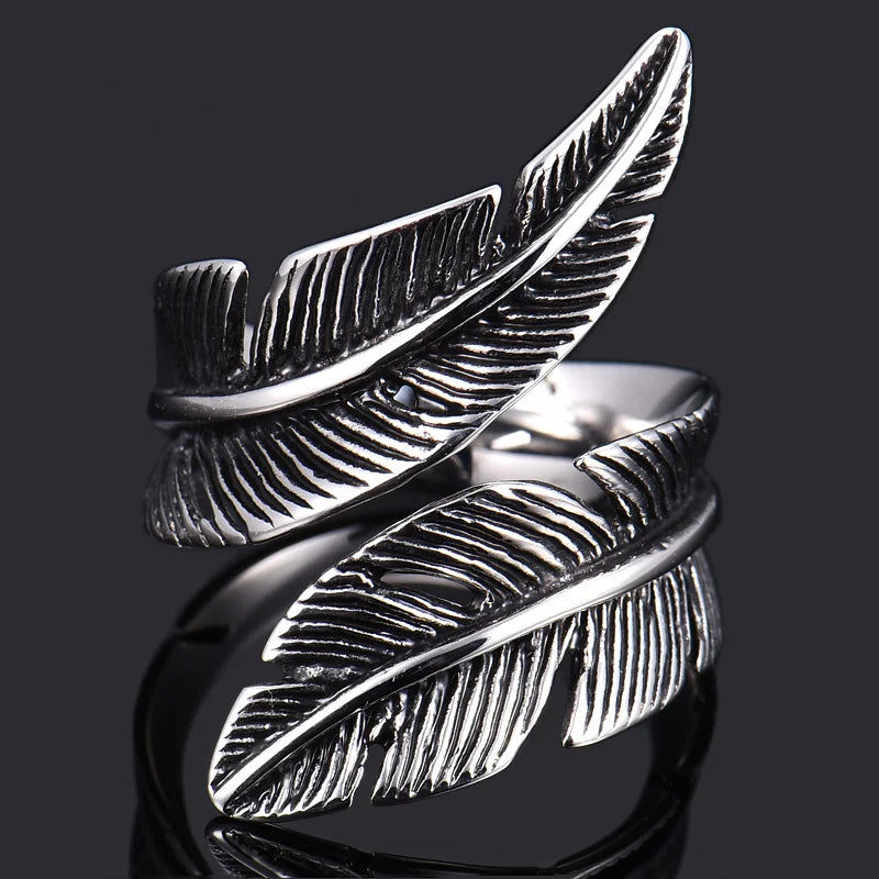 Bijoux Fashion Bohemian Feather Antique Ring for Women Men Party Gothic Punk Jewelry