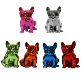 Abstract Blue Shinning Plating Bull Dog with Sunglasses Resin Home Decoration Sculpture Statue Ornaments Handcraft