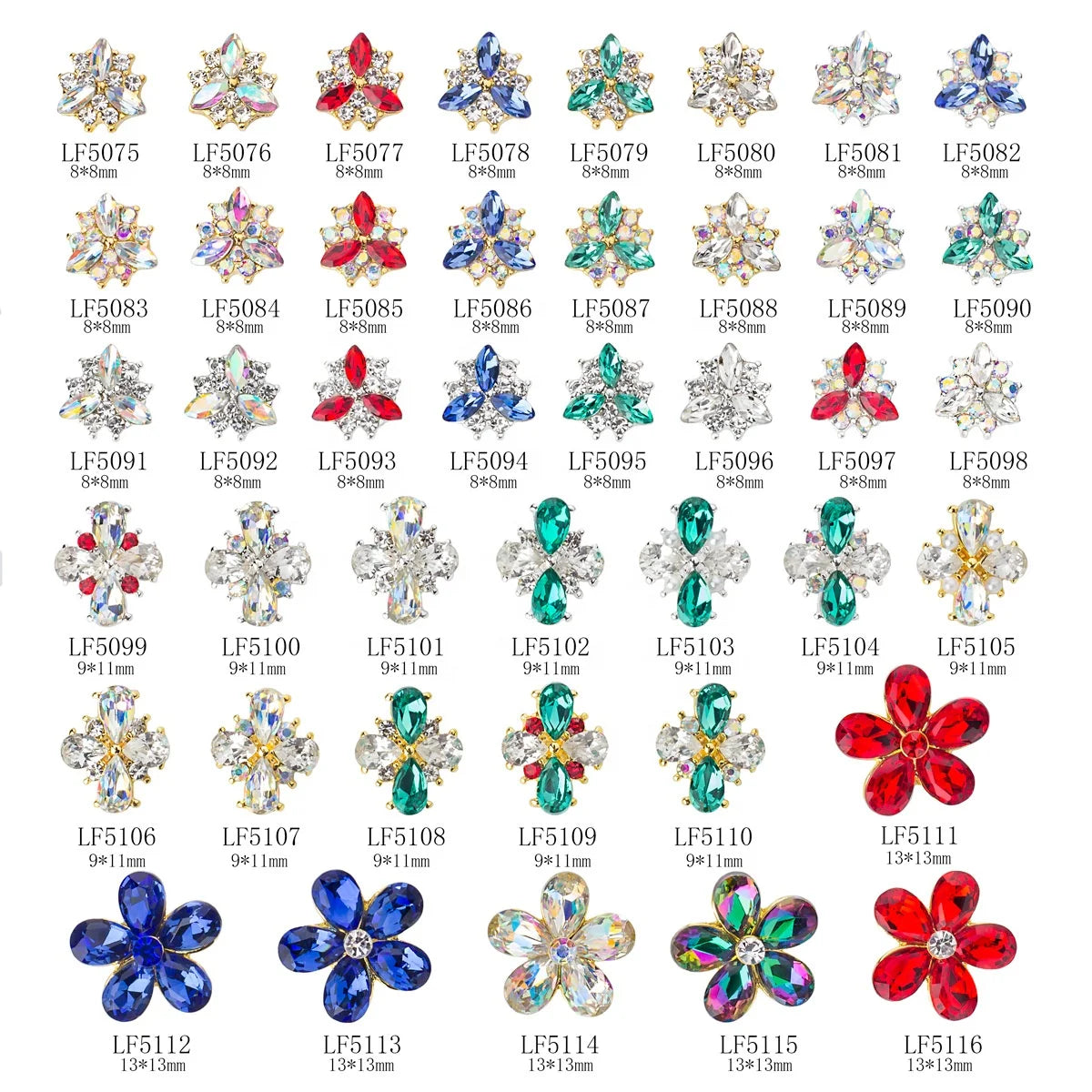 Paso Sico Japanese 3D Glass Rhinestone Alloy Flowers Nail Art Charms Ornament Accessories for Decoration
