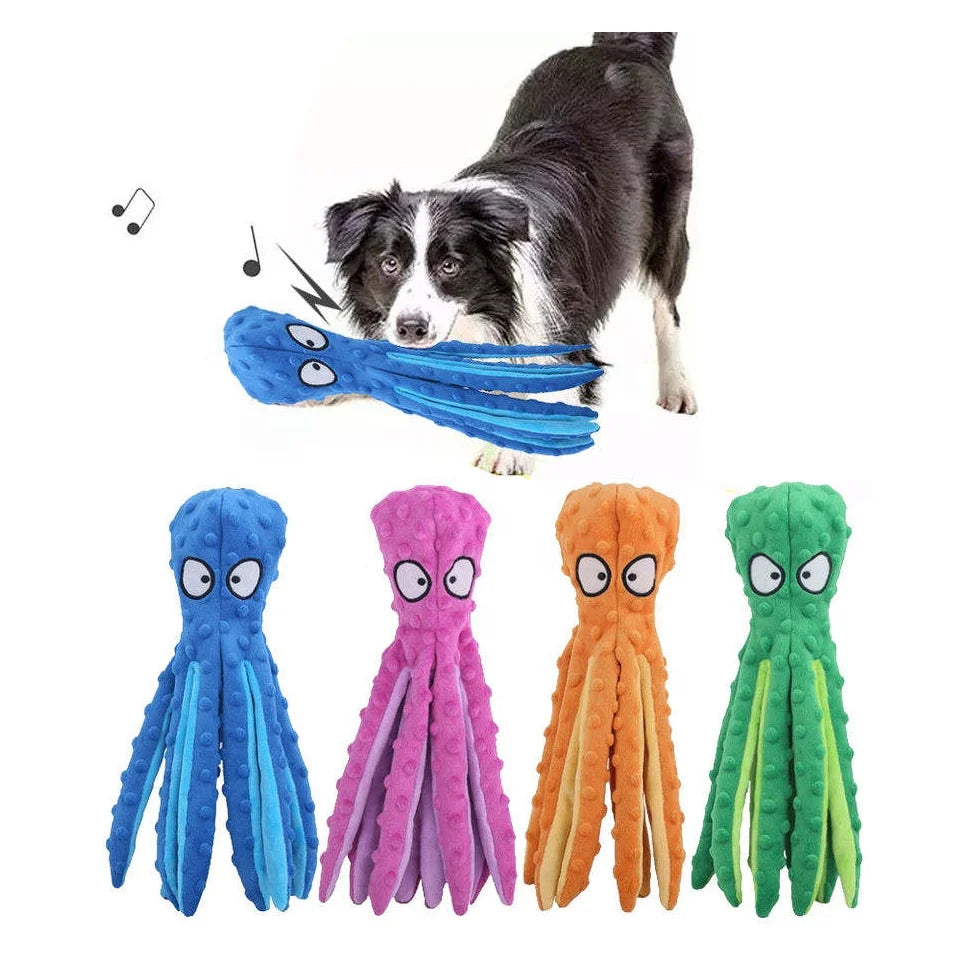 Hot Selling Durable Crinkle Plush Octopus Toy Squeaky Bite Dog Chew for Pet No Stuffing Required Stocked Item