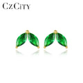 CZCITY Hot Selling Tiny Cute Sterling Silver 14K Gold Emerald Marquise Diamond Stud Earrings