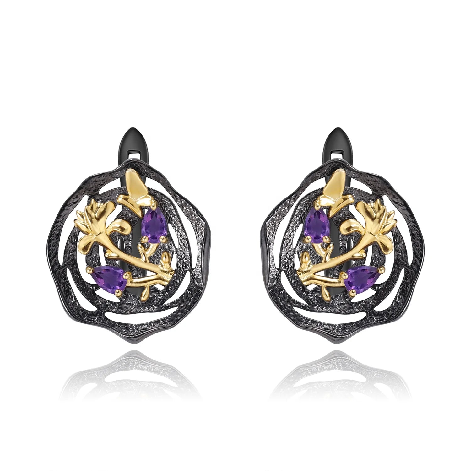 Abiding OEM Natural Jewelry Amethyst Gemstone Earrings 925 Sterling Silver Vintage English Lock Earrings