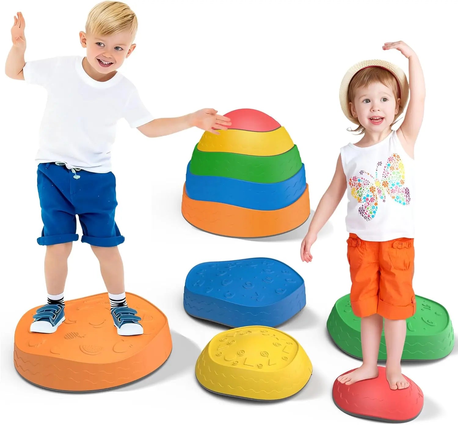 Non-Slip Plastic Balance Block Stepping Stones for KidsToddlers Balance Stones Stackable Indoor/Outdoor Obstacle Course Toys