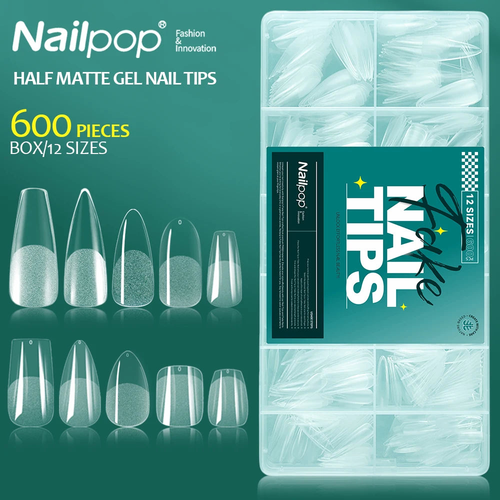 Nailpop 600PCS Ballerina Almond Press-On False Nails Soft Artificial Nail Extensions Full Cover Medium Length Salon Quality Home