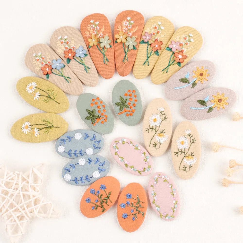 MIO European Style Vintage Fabric Hairpins 3D Embroidery Idyllic Simple Flowers Hair Clips for Kids 2pcs Cheap Sweet Bb Clip
