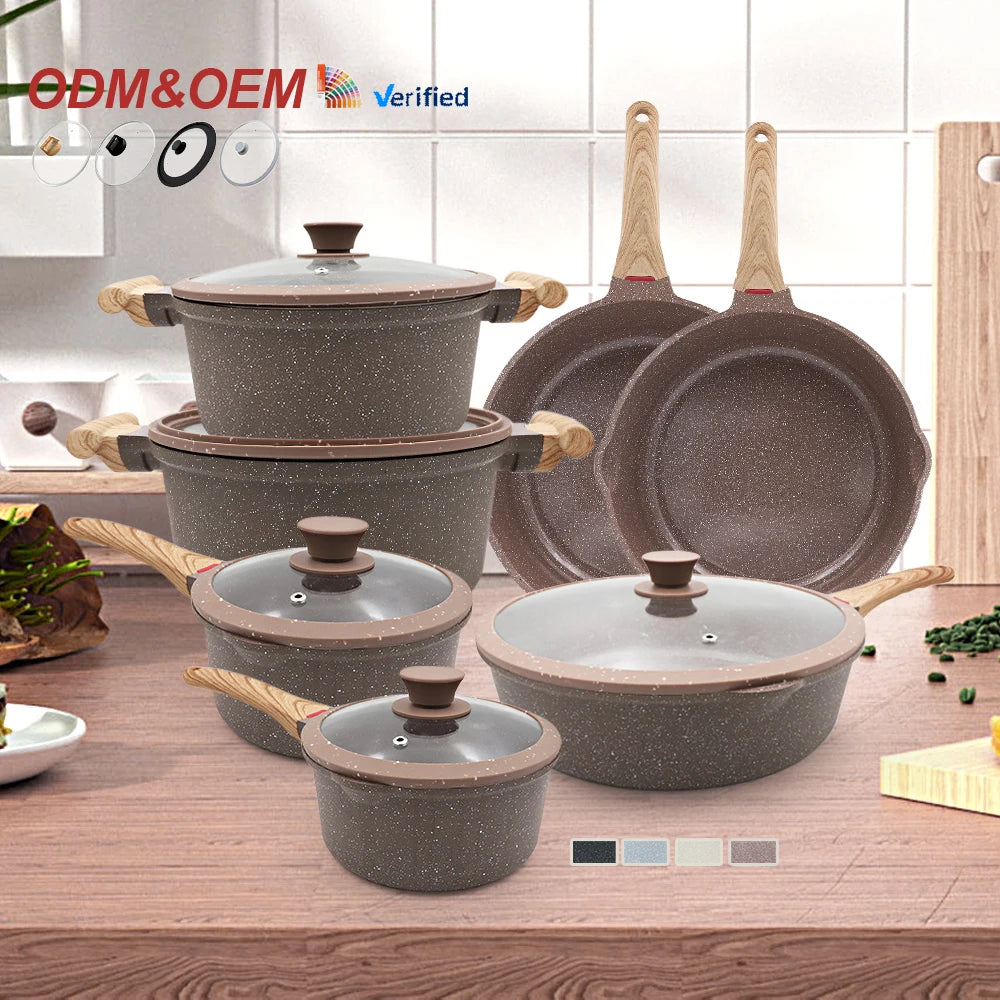 CAST Aluminum Heavy-Duty Durable Non-stick Ceramic Coating Cookware Set Pots and Pans Set Cooking Pots Set PFAS FREE