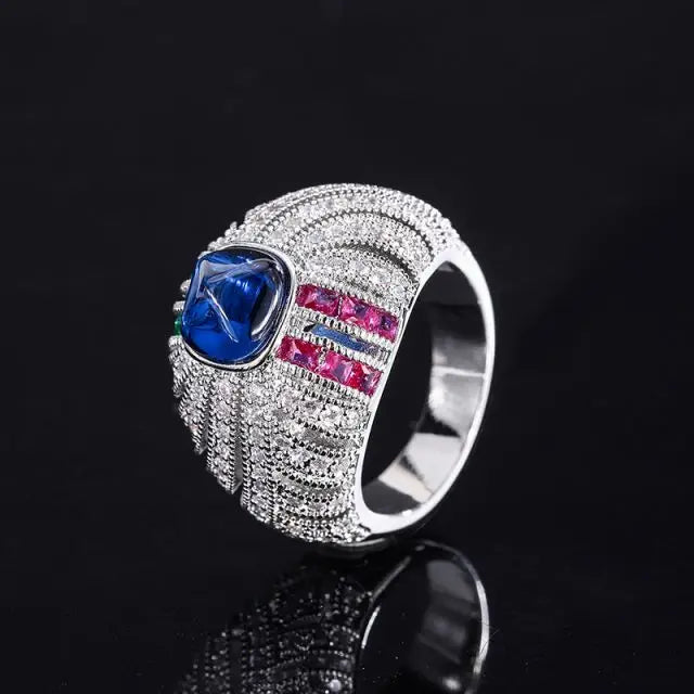 Luxury 925 Sterling Silver Big Band Ring Full Cubic Zircon Chunky Rings for Women