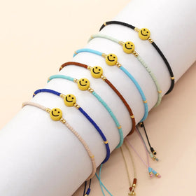 Small Seed Beads Adjustable Lampwork Glass Letter Children's Trendy Anniversary Macrame Bracelet