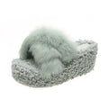 2023 New Fund Autumn Winter Fluffy Sandal Women Cross Platform Cotton slippers High-heeled Wedge slippers