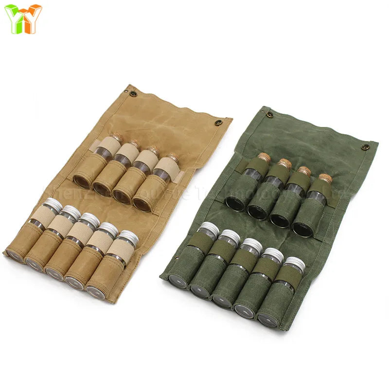 Spice Bag Camel Canvas Spice Pouch 9 Jars Included Seasoning Holder Personalized Spice Kit Travel Camping BBQ Spice Rack