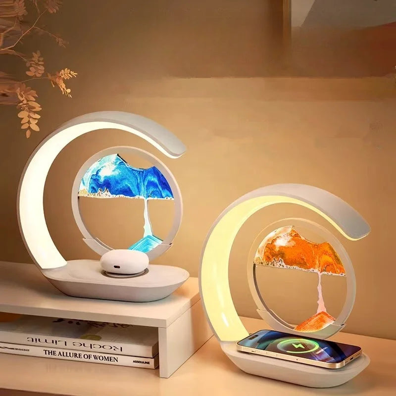 Himist Wireless Charging 3D Glass Sand Painting LED Lamp Moving Sand Art Quicksand Painting Bedside Decoration Hourglass Light