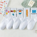Women Cotton Socks  Food Cute Cartoons Interesting Colorful Art Face Girls Socks White Fashion Crew Women Socks