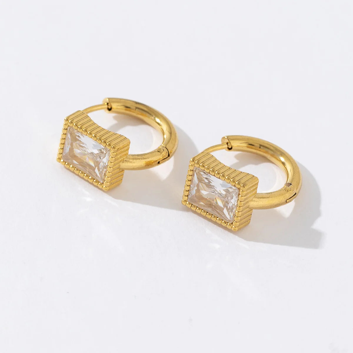 Wholesale New Style Trendy 18k Gold Plated 316L Stainless Steel Hypoallergenic Elegant Rectangle Zircon Hoop Earrings Women's