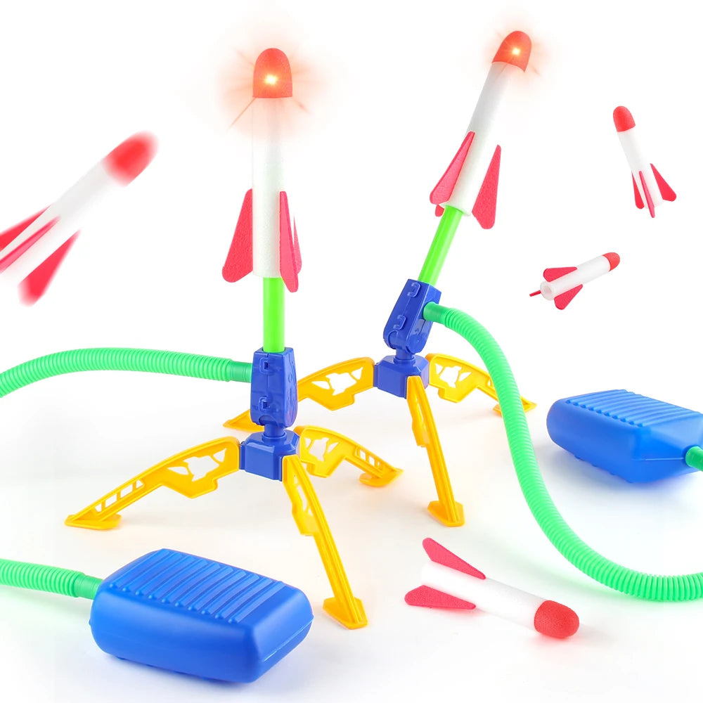 Air Pump Shooting Rocket Launcher Toy Shoots up to 100 Feet EVA Foam Rockets Toy Outdoor Sport Toy Sport Game for Kids