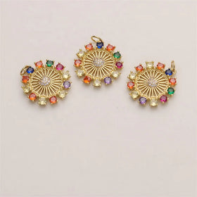 Fashion Trendy Sun Shape Cubic Zirconia Gold Plated Brass Charms Unisex Fine Jewelry