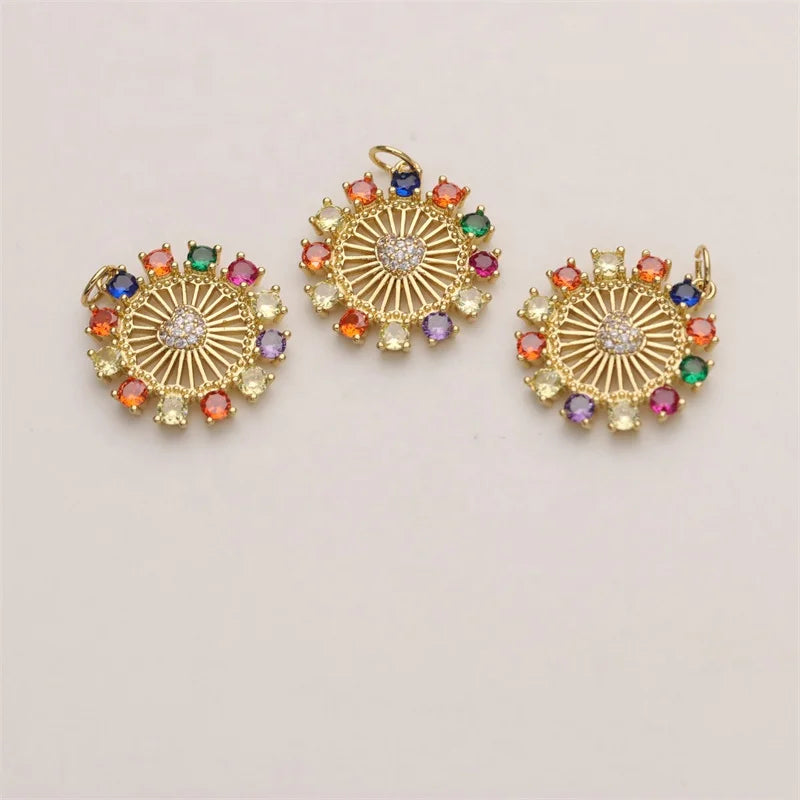 Fashion Trendy Sun Shape Cubic Zirconia Gold Plated Brass Charms Unisex Fine Jewelry