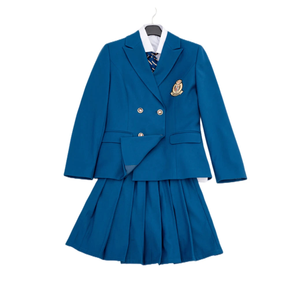 Hot Sale Custom OEM Embroidered Logo Girls Children Primary High School Uniforms Matte Polyester Blazer Skirt 65% Polyester 35%