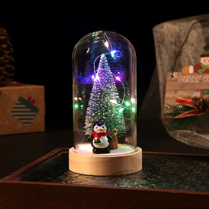 Christmas Tree in Glass Dome - Christmas Gifts Tabletop Christmas Tree with Lights for Xmas Home Indoor Room Decorations
