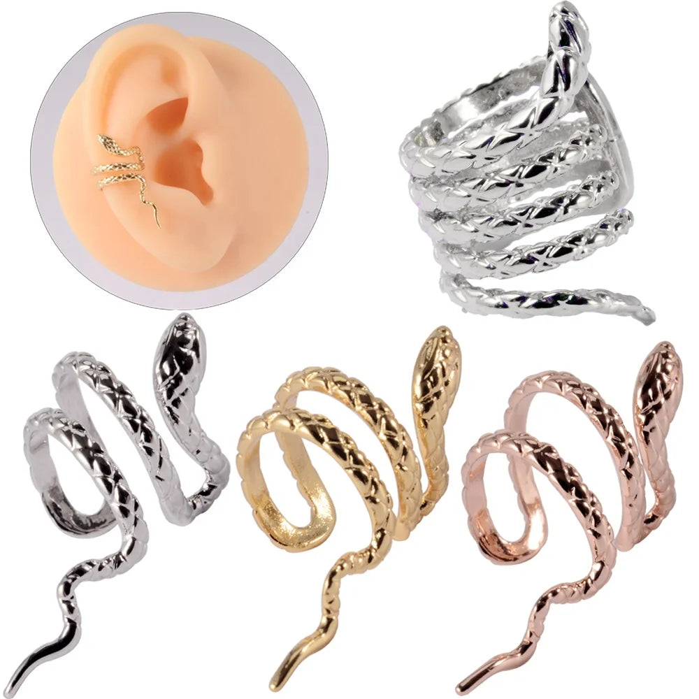 Vintage Snake Style Punk Rock Ear Cuffs Non-Pierced Brass Earrings and Earing Clips for Women and Men