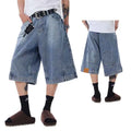 High Quality Men's Retro Reverse Design Washed Denim Jorts Baggy Bermuda Shorts 100% Cotton Vintage Style Streetwear Fashion