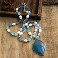 New Fashion Beautiful Elegant Irregular Aquamarine Freshwater Pearl Rhinestone Hematite Beads Necklace Drop Pendant Necklace